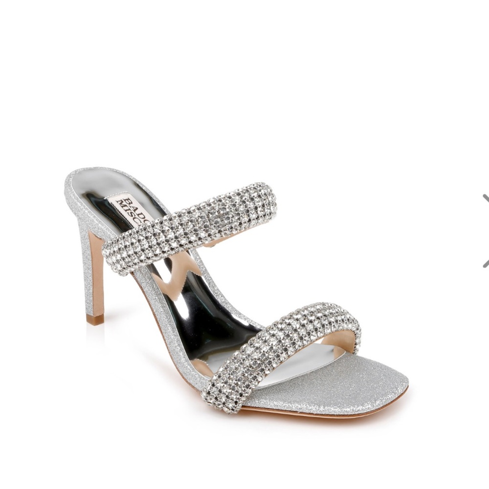 Badgley‎ Mischka Sade double banded rhinestone silver heels 6 NEW
